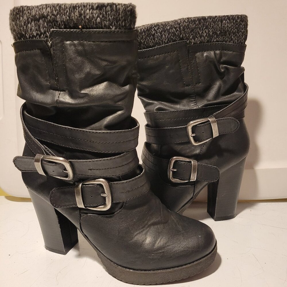 UNIONBAY 4" Chunky Heel Round Biker Boots - Women's 8.5